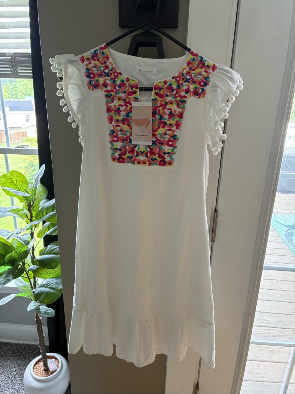 Kenar White Dress with Multicolor Embroidered Yoke